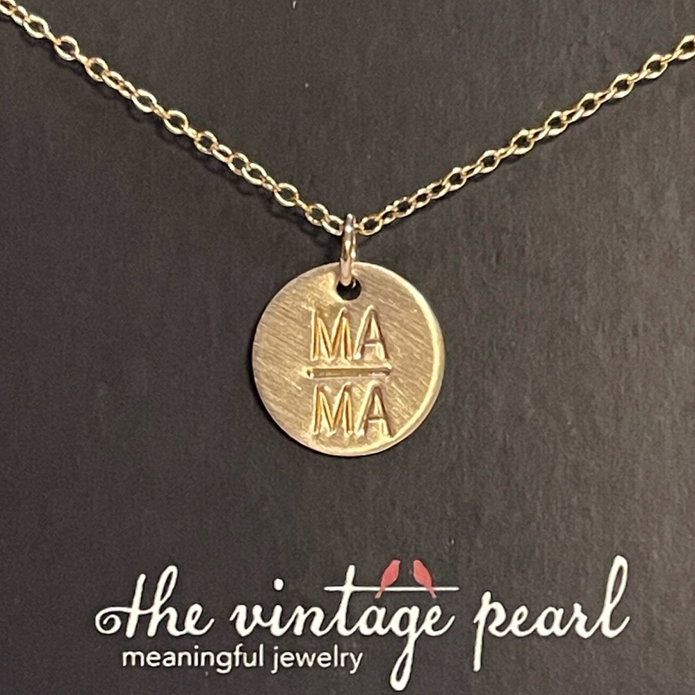 The Vintage Pearl Gold-Filled “MAMA” Necklace. 18 inch chain.